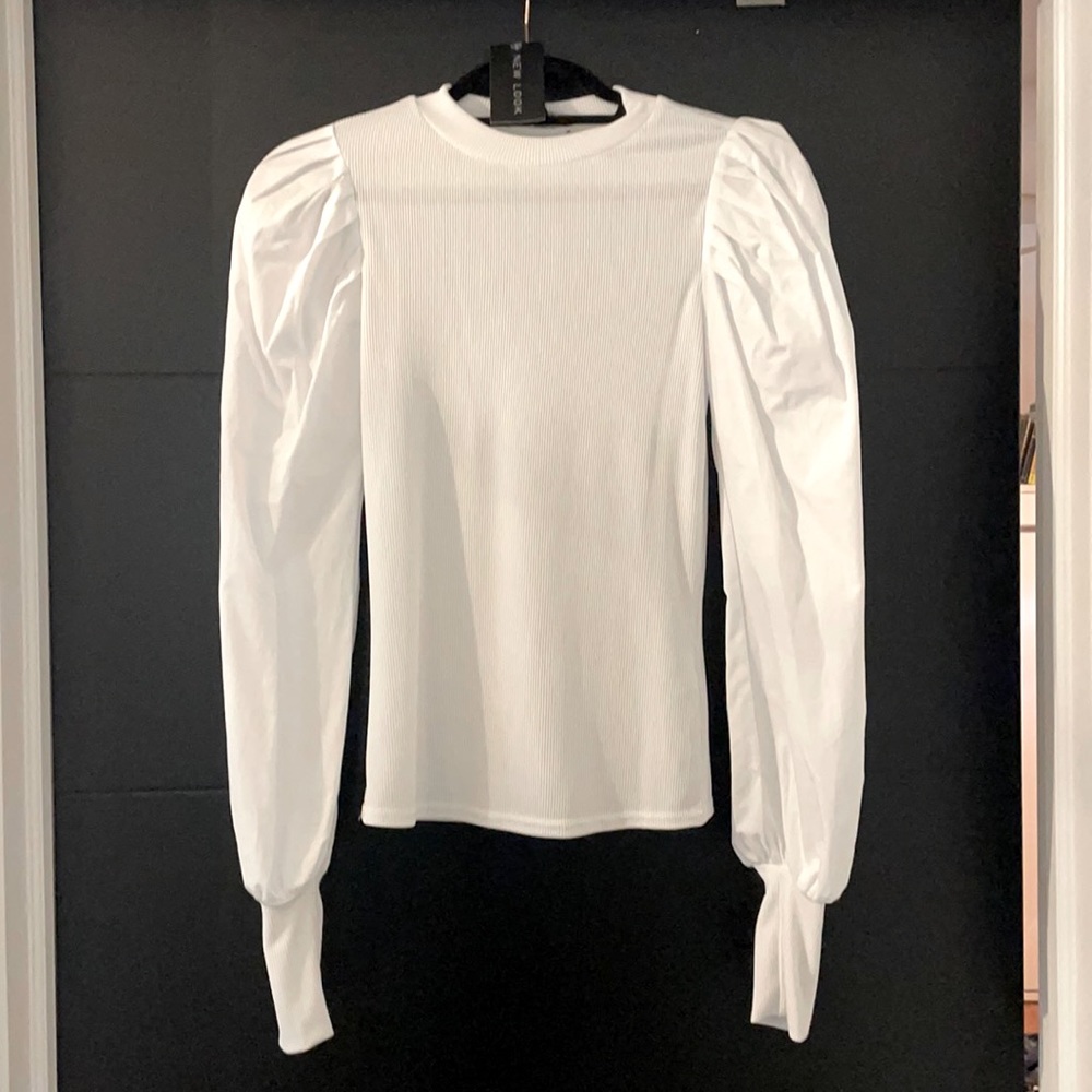 Asos NWT New Look Puff Sleeve White Blouse sz 4